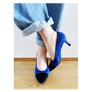 Vintage Escada Womens Low Pump Heels Made‎ in Italy Royal Blue Black 5.5